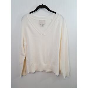 Industry Women's Ivory V-neckline Sweater Size Large Ribbed Sleeve